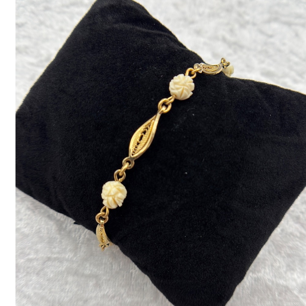 Vintage Sarah Cov Gold Tone Filigree Rosette Bracelet Womens Estate Jewelry‎